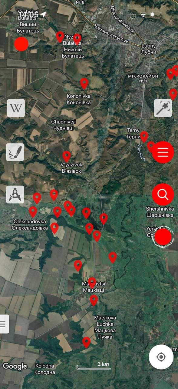 Точки давніх поселень у Vetus Maps — ближній вигляд