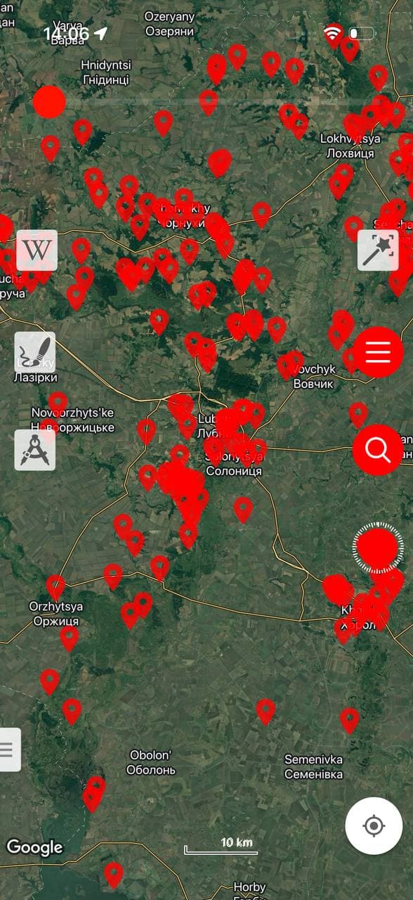 Точки давніх поселень на карті Vetus Maps — загальний вигляд